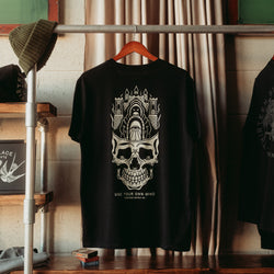 ANYWHERE'S BETTER THAN YOUR OWN MIND - BLACK UNISEX T-SHIRT