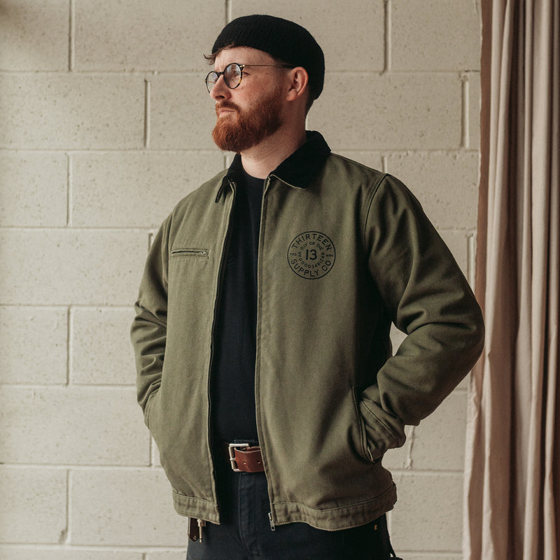 Khaki Heavy canvas jacket - traditional tattoo design