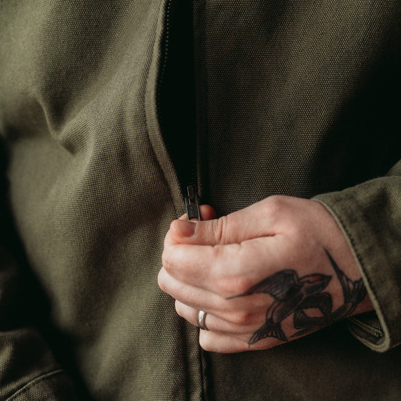 Khaki Heavy canvas jacket - traditional tattoo design