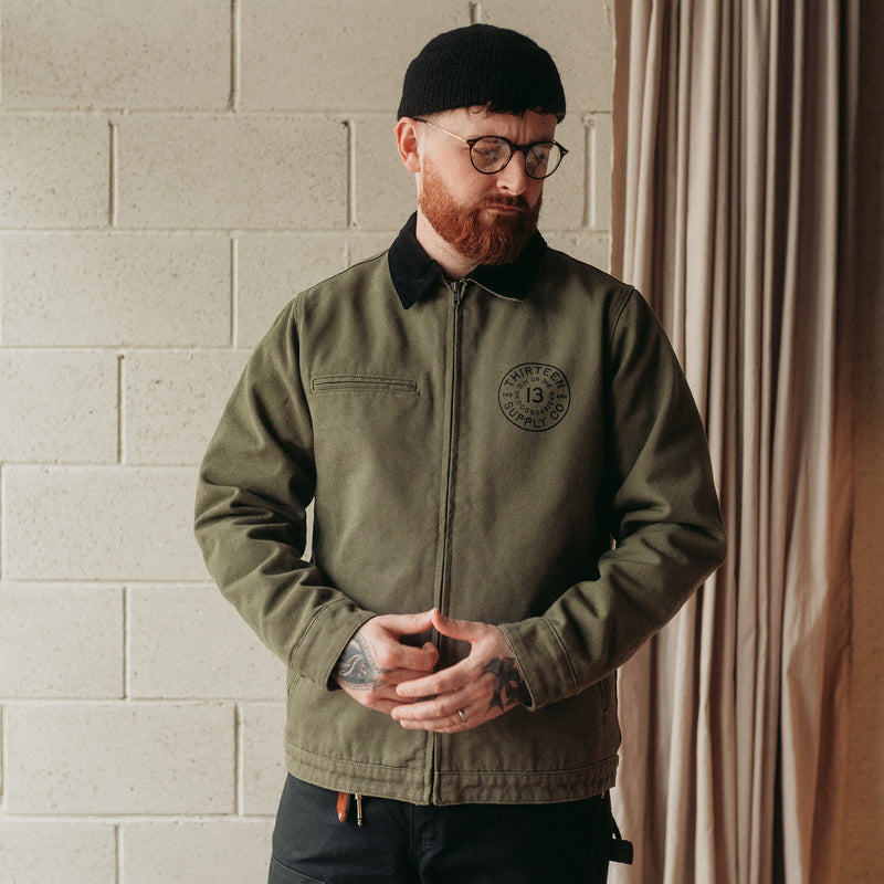 Khaki Heavy canvas jacket - traditional tattoo design