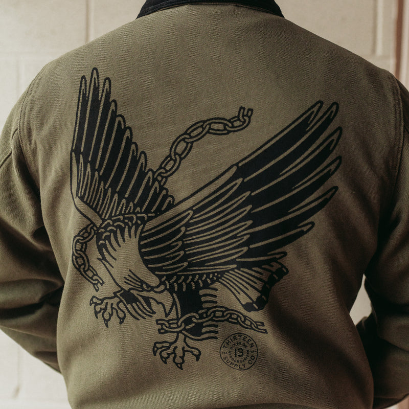 Khaki Heavy canvas jacket - traditional tattoo design