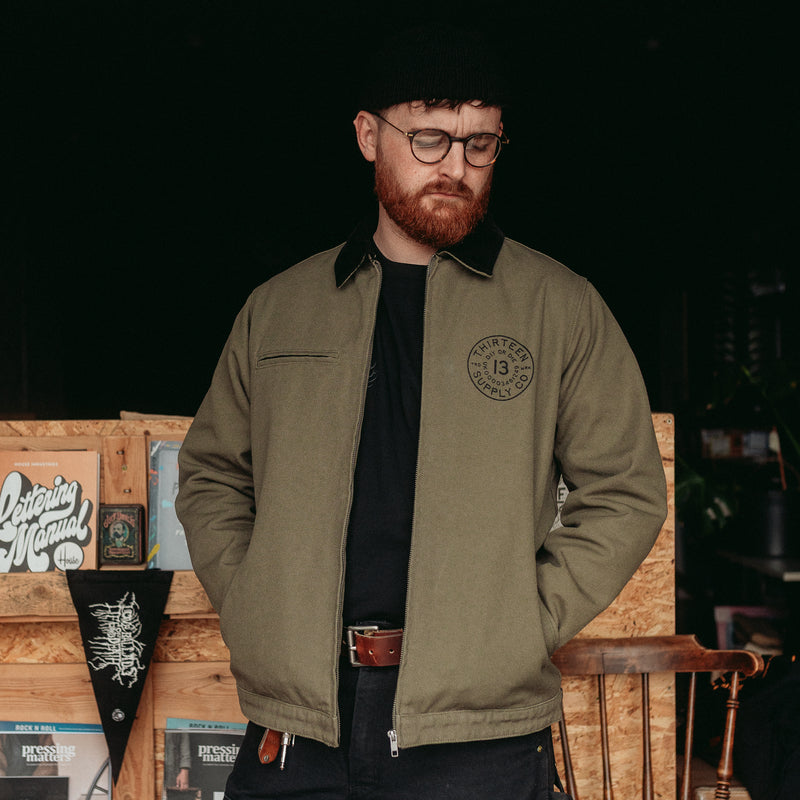Khaki Heavy canvas jacket - traditional tattoo design