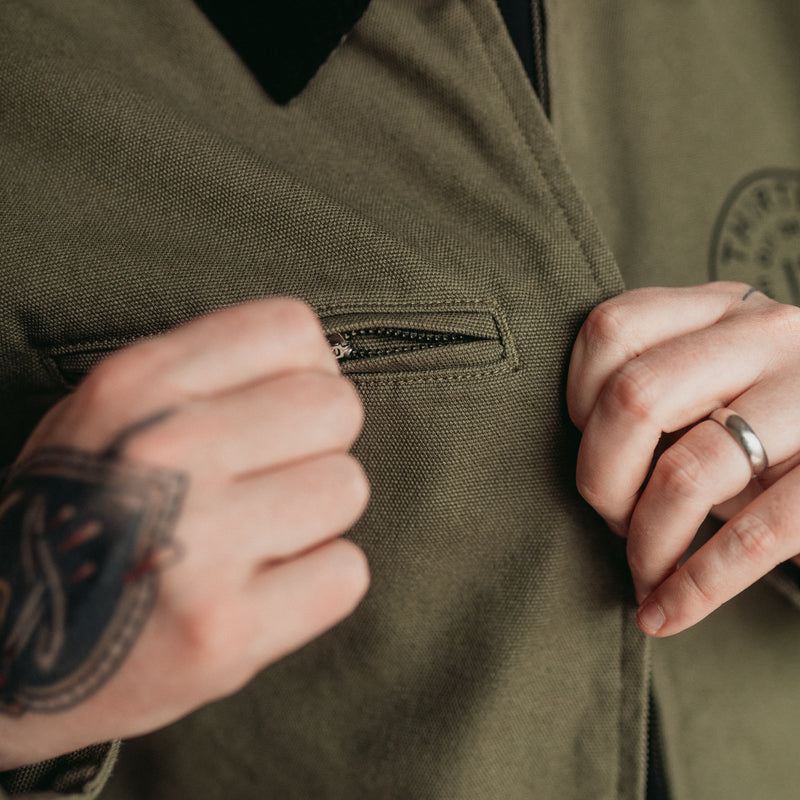 Khaki Heavy canvas jacket - traditional tattoo design