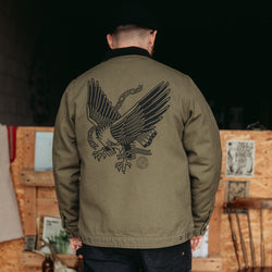 Khaki Heavy canvas jacket - traditional tattoo design