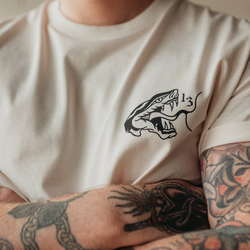 Traditional tattoo snake, torch and hand mens t shirt