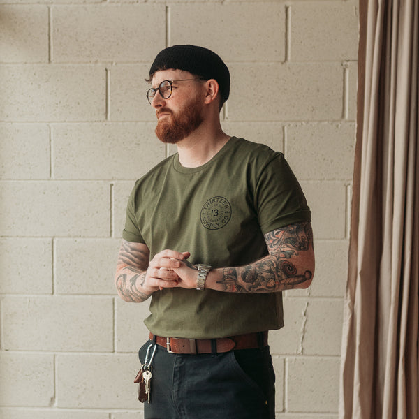 Traditional eagle tattoo design on a khaki unisex t shirt
