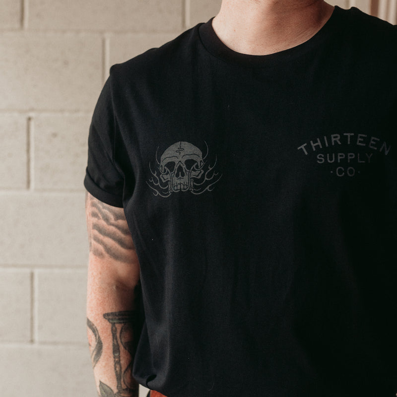 Two headed traditional eagle holding a flaming skull tattoo t-shirt
