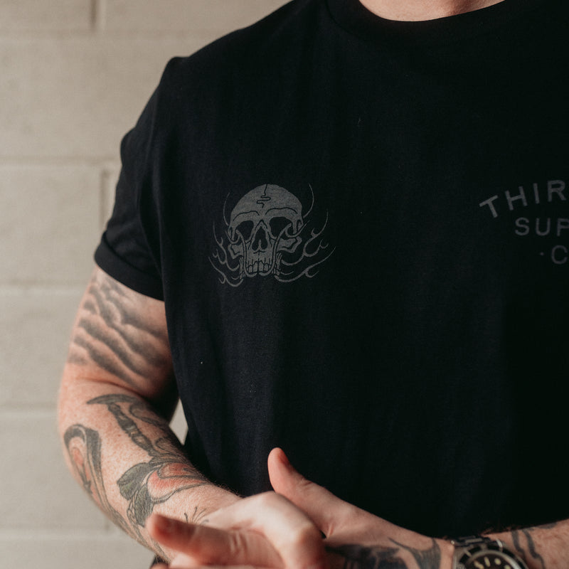 Two headed traditional eagle holding a flaming skull tattoo t-shirt