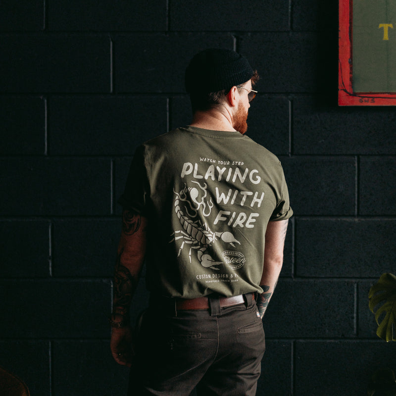 PLAYING WITH FIRE - KHAKI UNISEX T-SHIRT