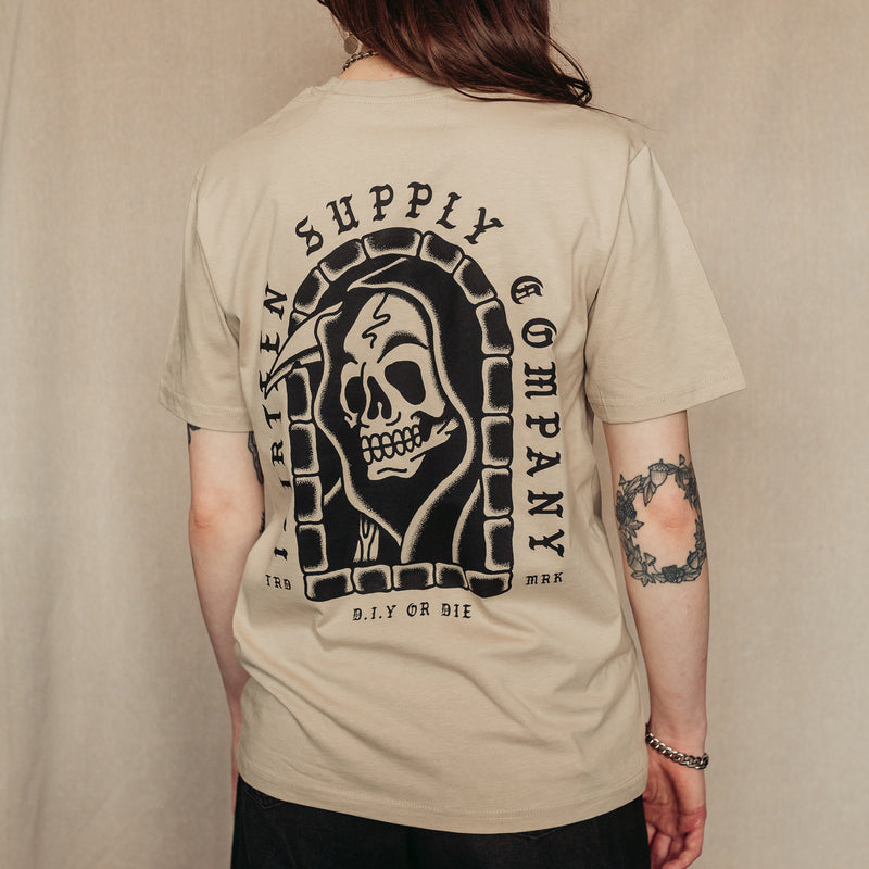 DEATH AWAITS - OATMEAL UNISEX T-SHIRT
